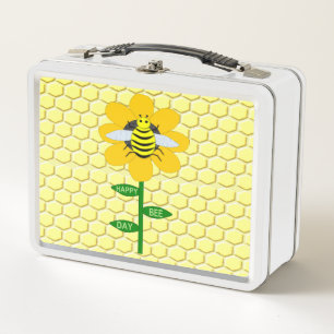 Happy Bee Day Birthday Bumblebee Metal Lunch Box