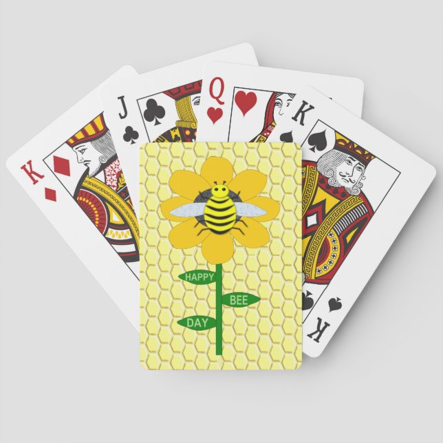 Happy Bee Day Birthday Bumblebee Playing Cards (Back)