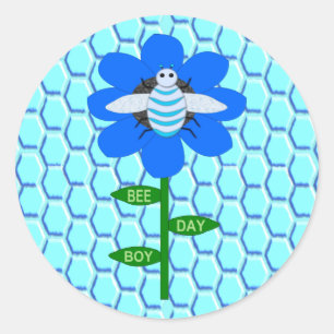 Happy Bee Day Boy Blue Birthday Bumblebee Classic Round Sticker