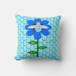 Happy Bee Day Boy Blue Birthday Bumblebee Cushion