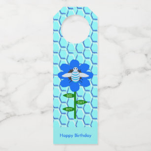 Happy Bee Day Boy Blue Birthday Bumblebee  Custom Bottle Tag