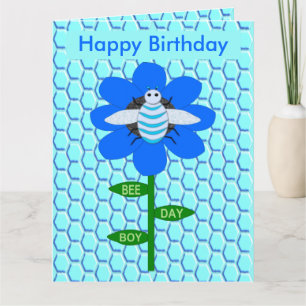 Happy Bee Day Boy Blue Birthday Bumblebee  Custom Card