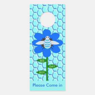 Happy Bee Day Boy Blue Birthday Bumblebee  Custom Door Hanger