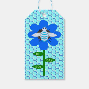 Happy Bee Day Boy Blue Birthday Bumblebee Custom Gift Tags