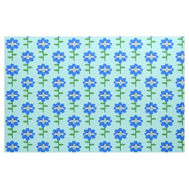 Happy Bee Day Boy Blue Birthday Bumblebee Fabric (Fat Quarter)