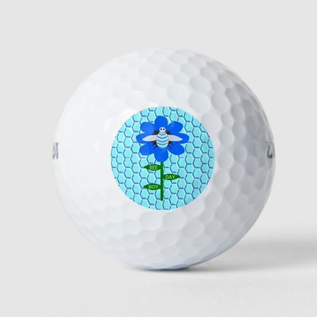 Happy Bee Day Boy Blue Birthday Bumblebee Golf Balls (Front)