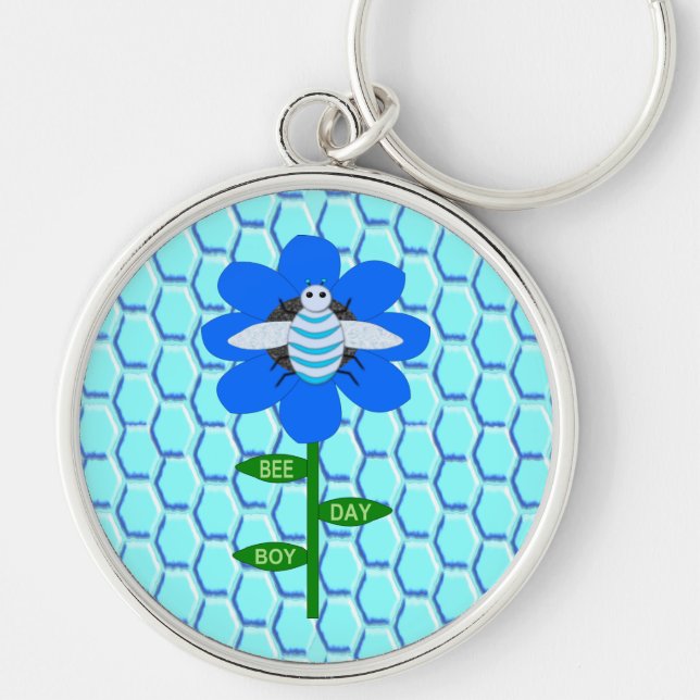 Happy Bee Day Boy Blue Birthday Bumblebee Key Ring (Front)