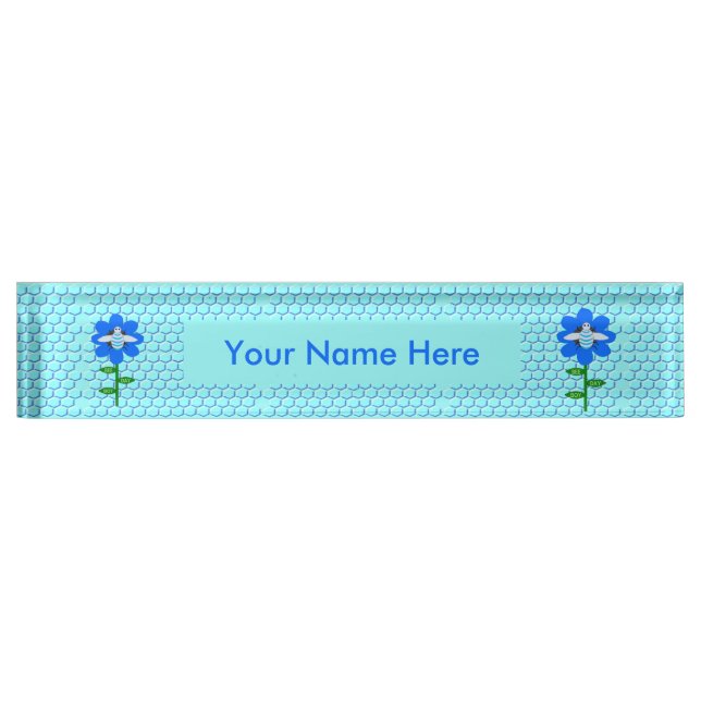 Happy Bee Day Boy Blue Birthday Bumblebee Nameplate (Front)