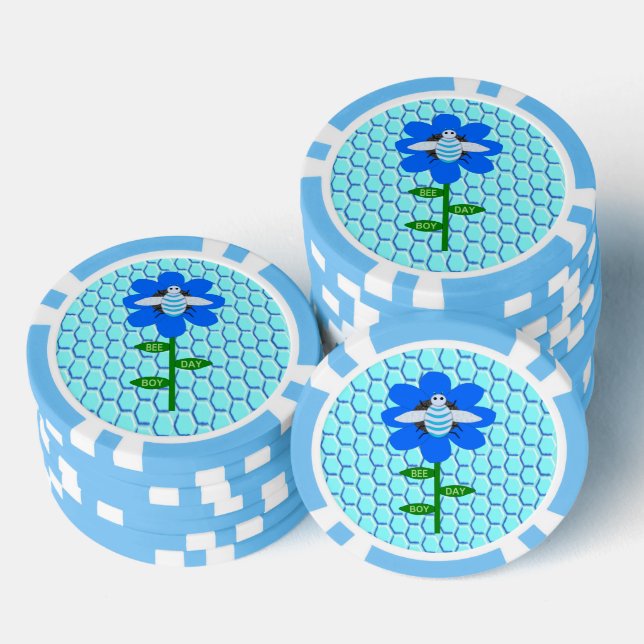 Happy Bee Day Boy Blue Birthday Bumblebee Poker Chips (Stack)