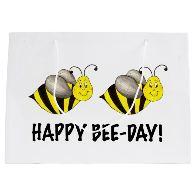 Happy Bee-Day Bumblebee Honey Bee Bday Birthday Large Gift Bag (Front)