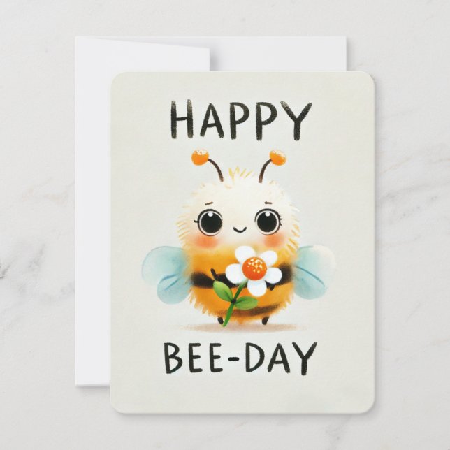 Happy Bee-Day Card - Cute Bee with Flower (Front)
