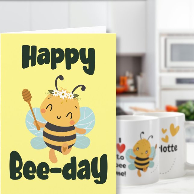 Happy Bee-day Cute Bumblebee pattern folded card (Creator Uploaded)