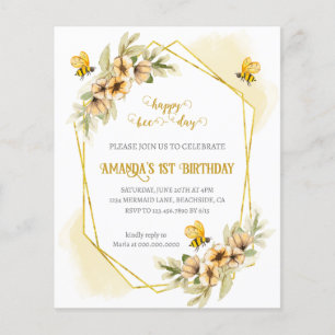 Happy Bee-day First Birthday Invitation Flyer