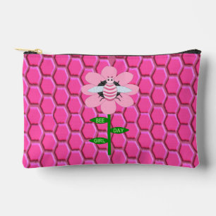 Happy Bee Day Girl Pink Birthday Bumblebee Accessory Pouch