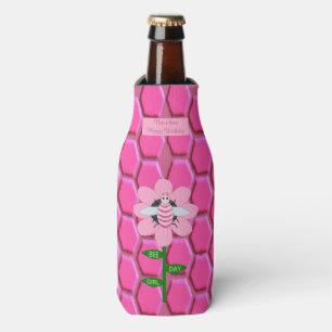 Happy Bee Day Girl Pink Birthday Bumblebee Custom Bottle Cooler