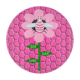 Happy Bee Day Girl Pink Birthday Bumblebee Cutting Board