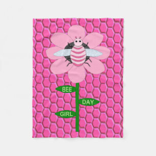 Happy Bee Day Girl Pink Birthday Bumblebee Fleece Blanket