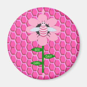 Happy Bee Day Girl Pink Birthday Bumblebee Magnet