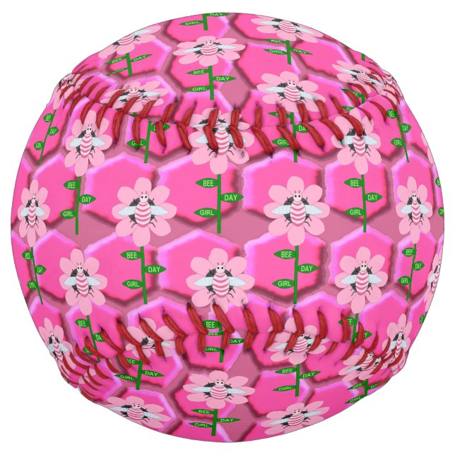 Happy Bee Day Girl Pink Birthday Bumblebee Softball (Front)