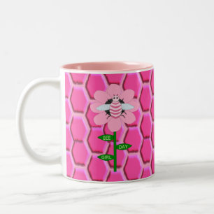 Happy Bee Day Girl Pink Birthday Bumblebee Two-Tone Coffee Mug