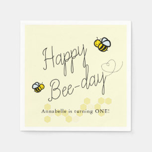 Happy Bee Day Yellow Girl Birthday Paper Napkin