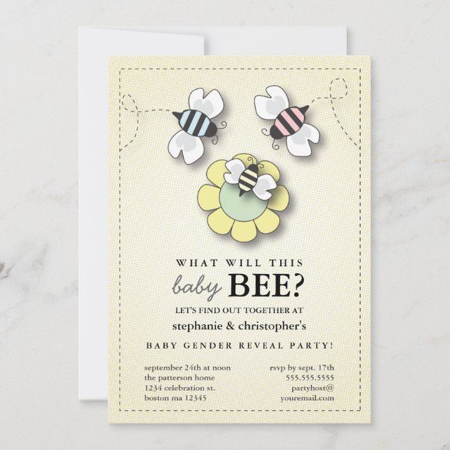 Happy Bee Family Couples Baby Gender Reveal Party Invitation (Front)