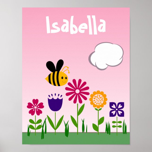 Happy Bee Flower Garden Personalised Poster (Front)