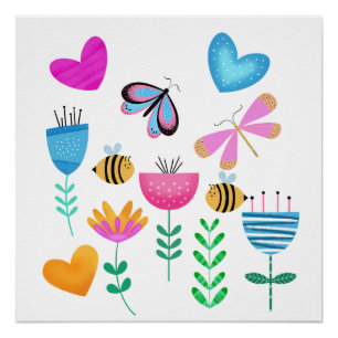 Happy Bee Garden Poster