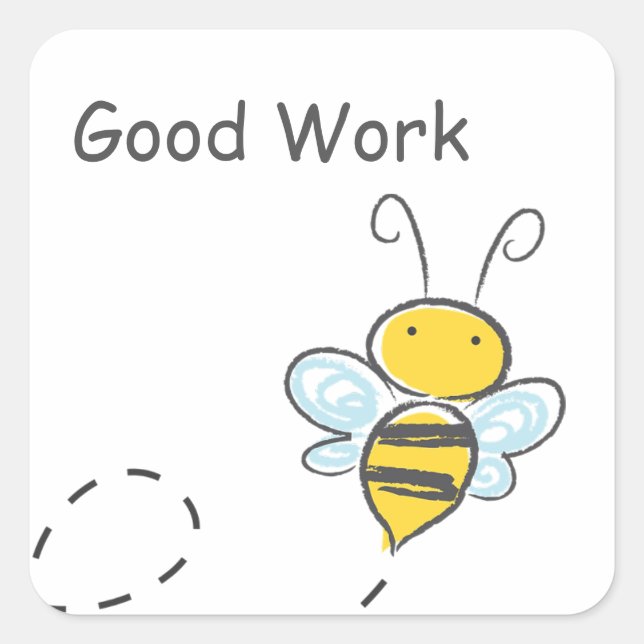 Happy Bee Good Work Square Sticker (Front)