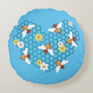 Happy Bee Heart Round Cushion