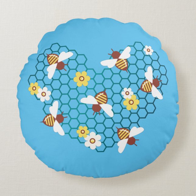 Happy Bee Heart Round Cushion (Front)