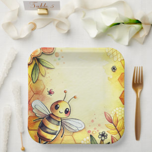Happy Bee Honeycomb Bumblebee  Paper Plate
