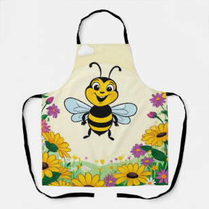 Happy Bee In Colourful Flowers Apron