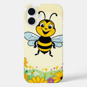 Happy Bee In Colourful  Flowers  iPhone 16 Case