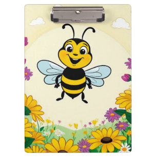 Happy Bee In Colourful  Flowers  Clipboard