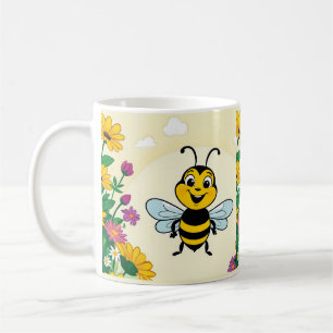 Happy Bee In Colourful  Flowers  Coffee Mug