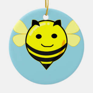 Happy bee on blue ceramic tree decoration