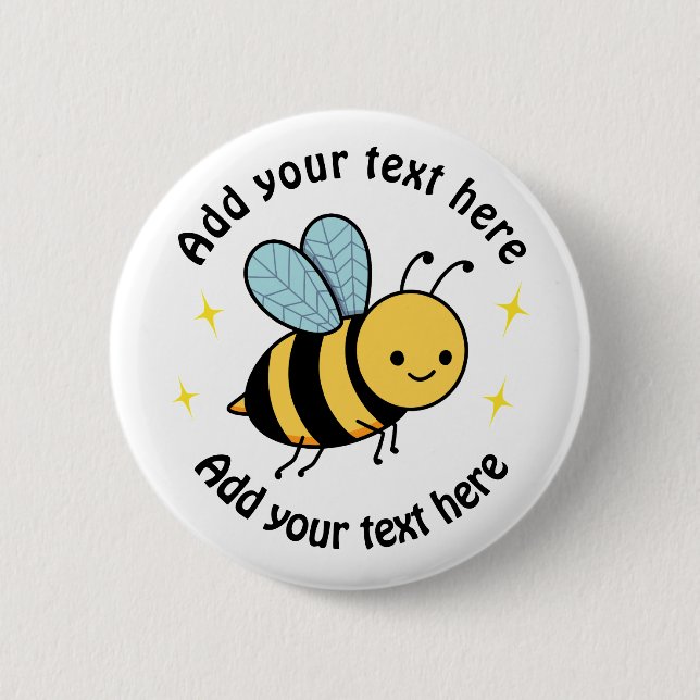 Happy Bee Personalised 6 Cm Round Badge (Front)