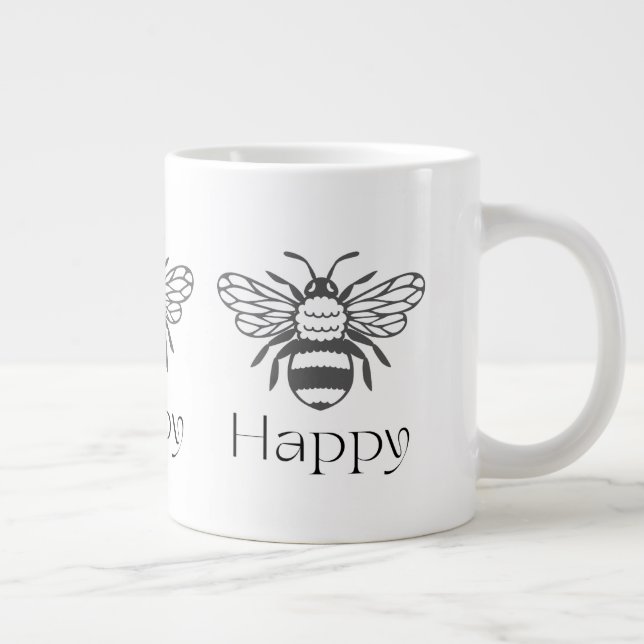 Happy Bee Positive Affirmation Well being Gift  Large Coffee Mug (Right)