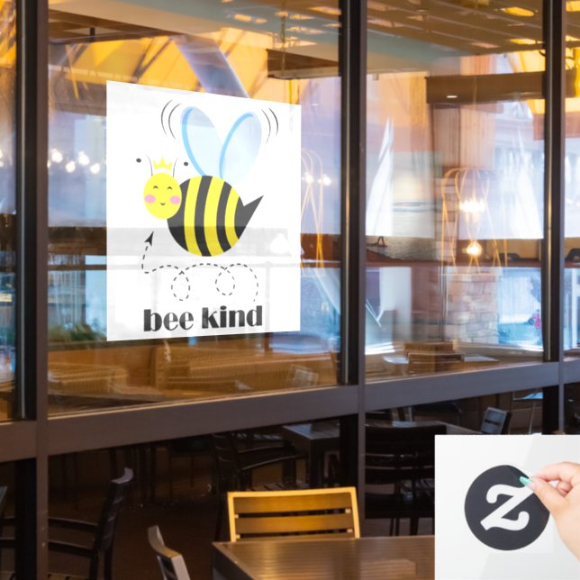 Happy bee princess with crown and slogan Bee Kind (Restaurant Window)