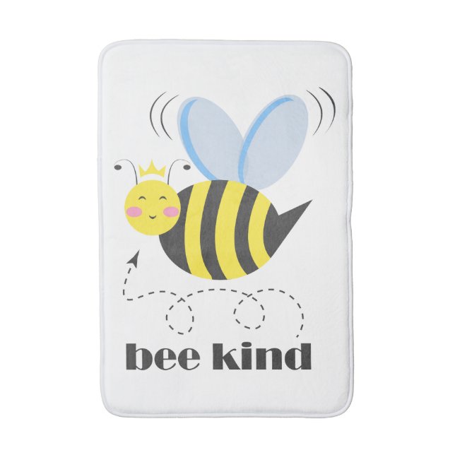 Happy bee princess with crown and slogan Bee Kind Bath Mat (Front Vertical)