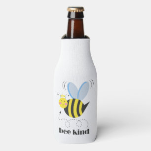 Happy bee princess with crown and slogan Bee Kind Bottle Cooler