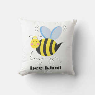 Happy bee princess with crown and slogan Bee Kind Cushion