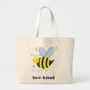 Happy bee princess with crown and slogan Bee Kind Large Tote Bag