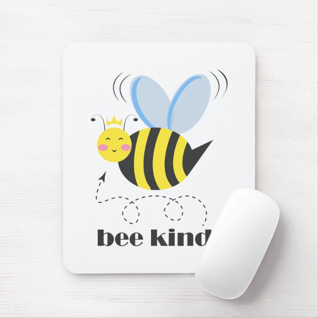 Happy bee princess with crown and slogan Bee Kind Mouse Pad (With Mouse)