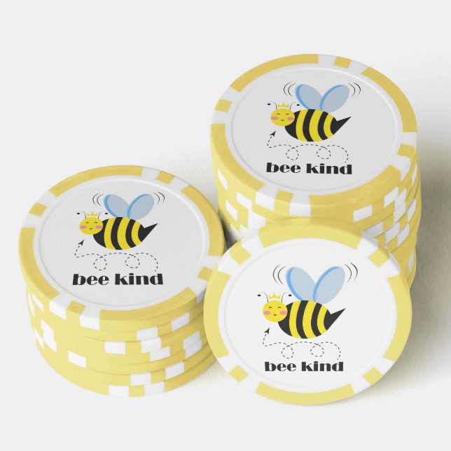 Happy bee princess with crown and slogan Bee Kind Poker Chips (Stack)