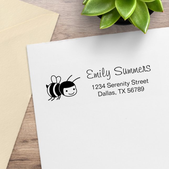 Happy Bee Return Address Rubber Stamp (Creator Uploaded)