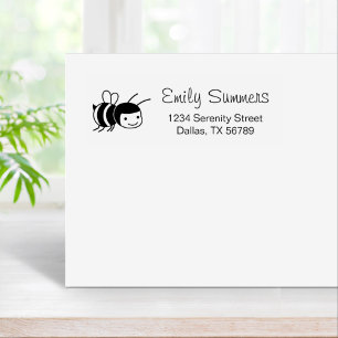 Happy Bee Return Address Rubber Stamp