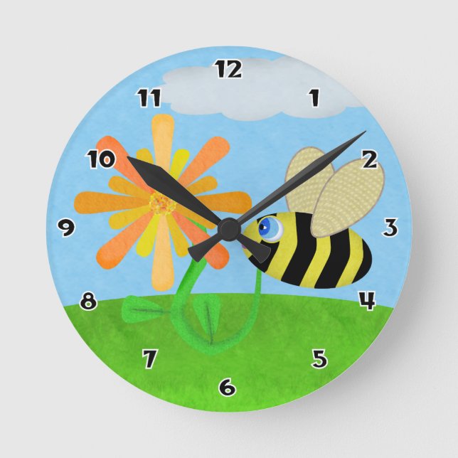 Happy Bee Round Wall Clock (Front)
