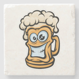 Happy Beer Mug, Funny Illustration Stone Coaster